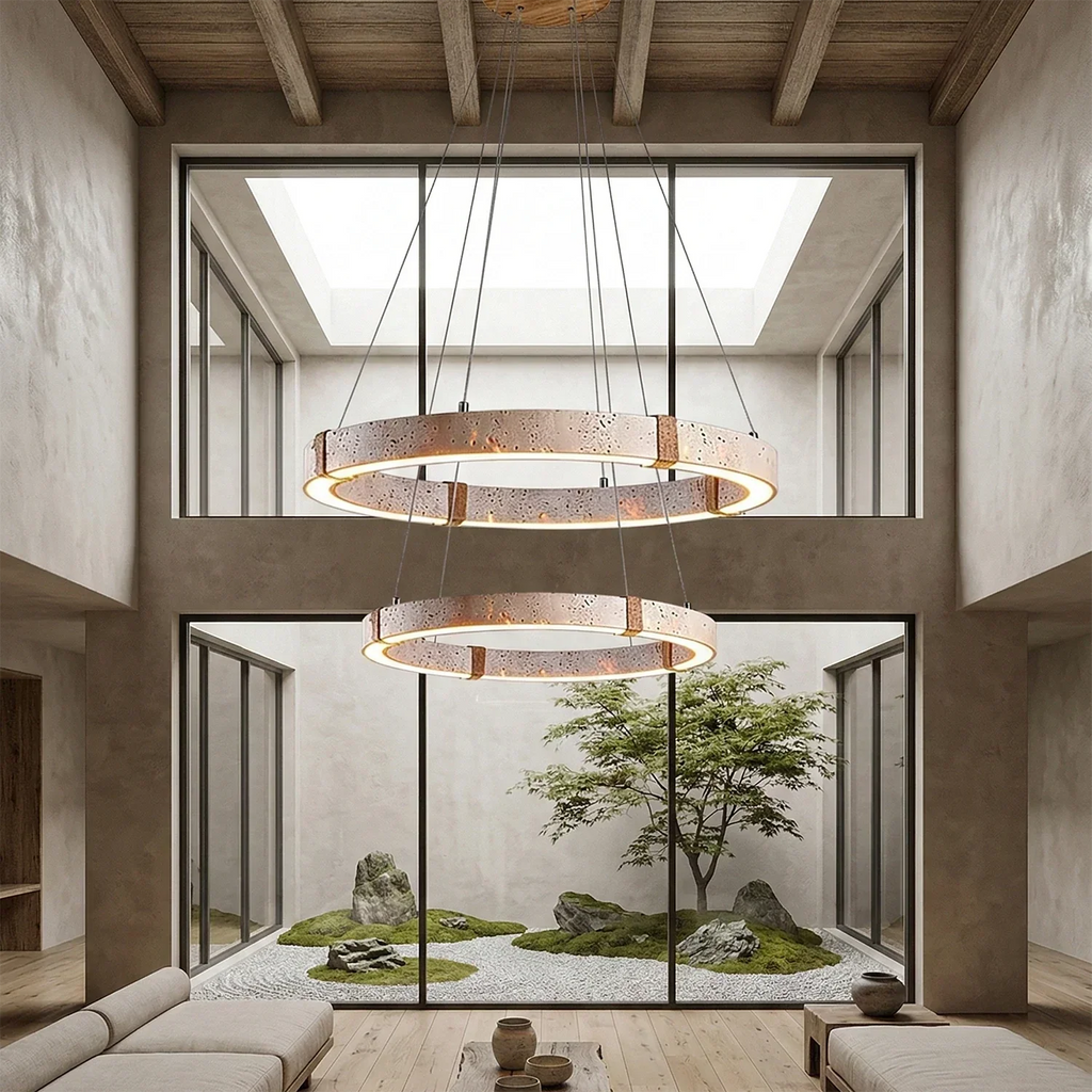 Ringor Minimalist Round Travertine Chandelier | wildoxy