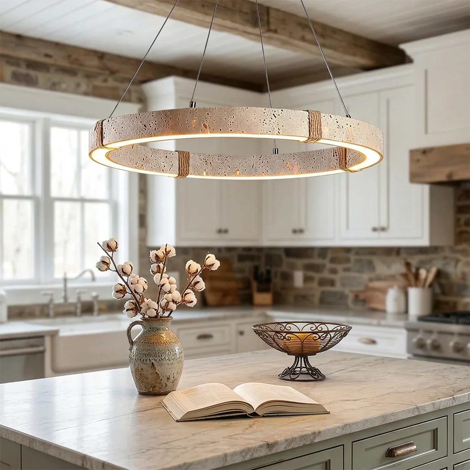 Ringor Minimalist Round Travertine Chandelier | wildoxy