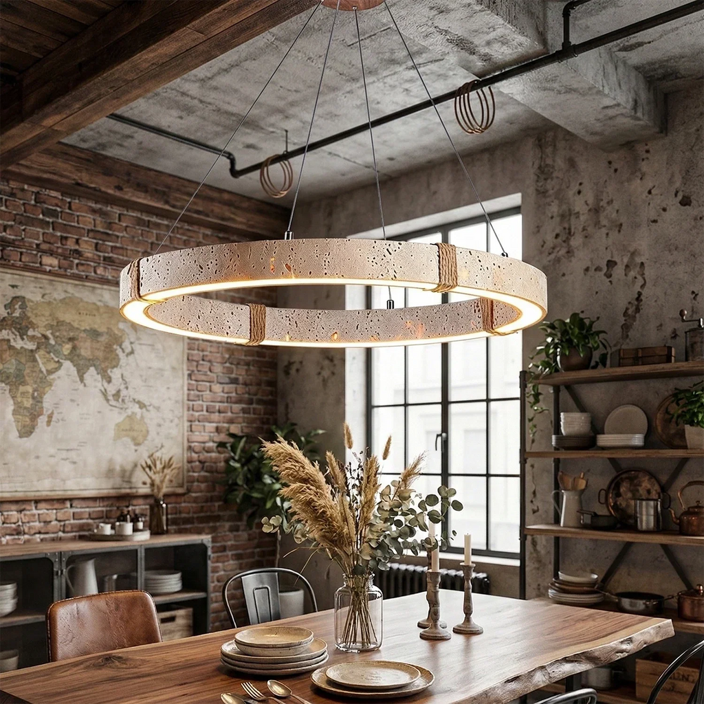 Ringor Minimalist Round Travertine Chandelier | wildoxy