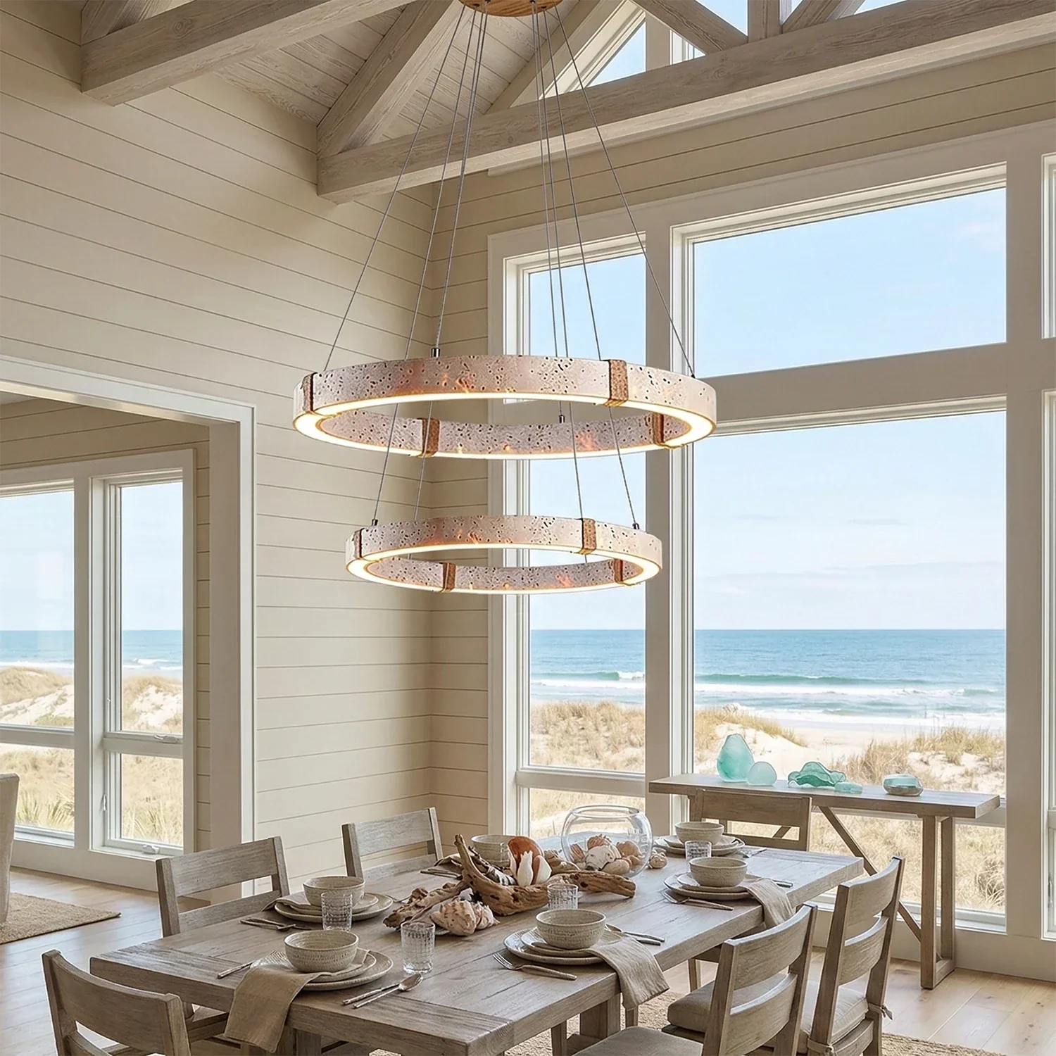 Ringor Minimalist Round Travertine Chandelier | wildoxy