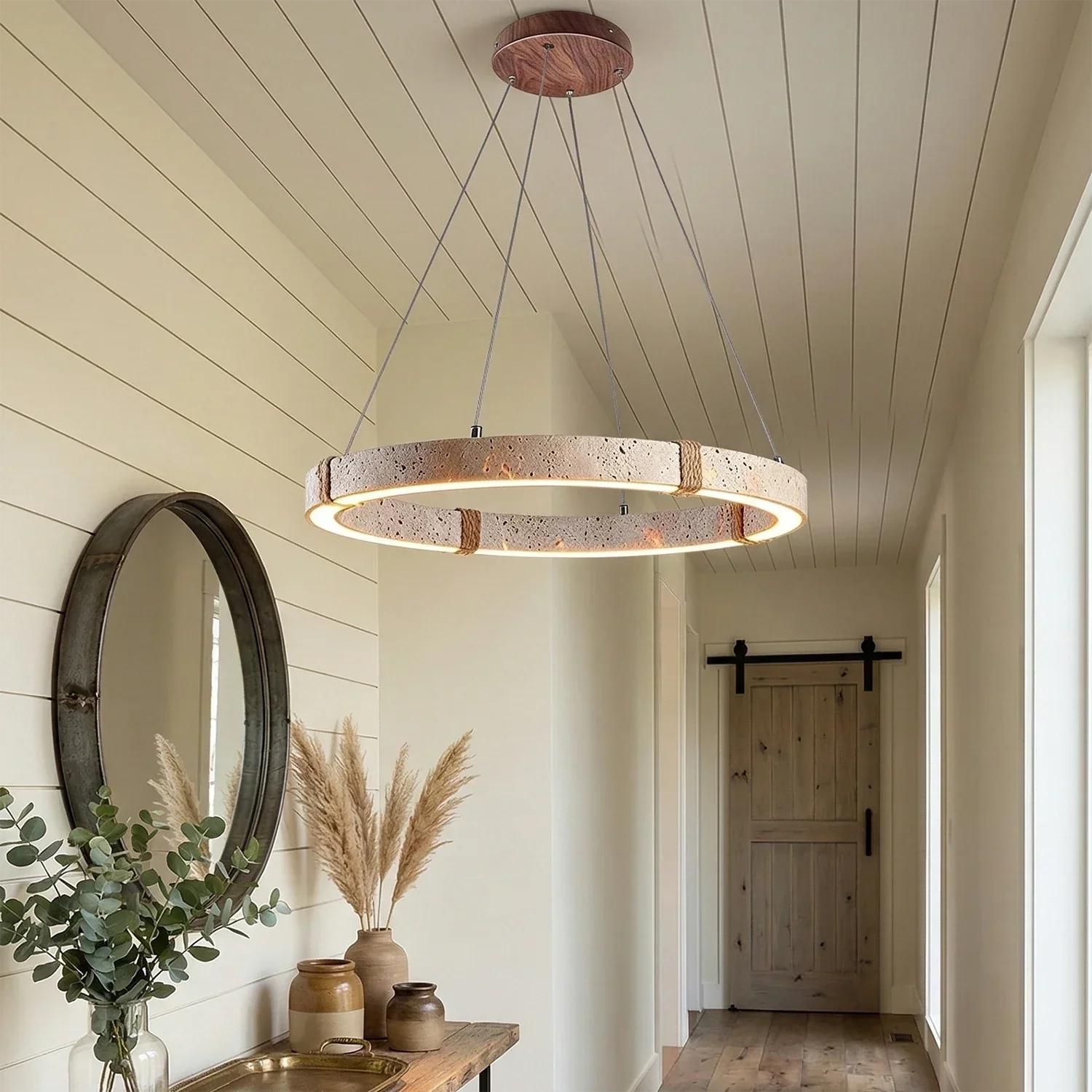 Ringor Minimalist Round Travertine Chandelier | wildoxy