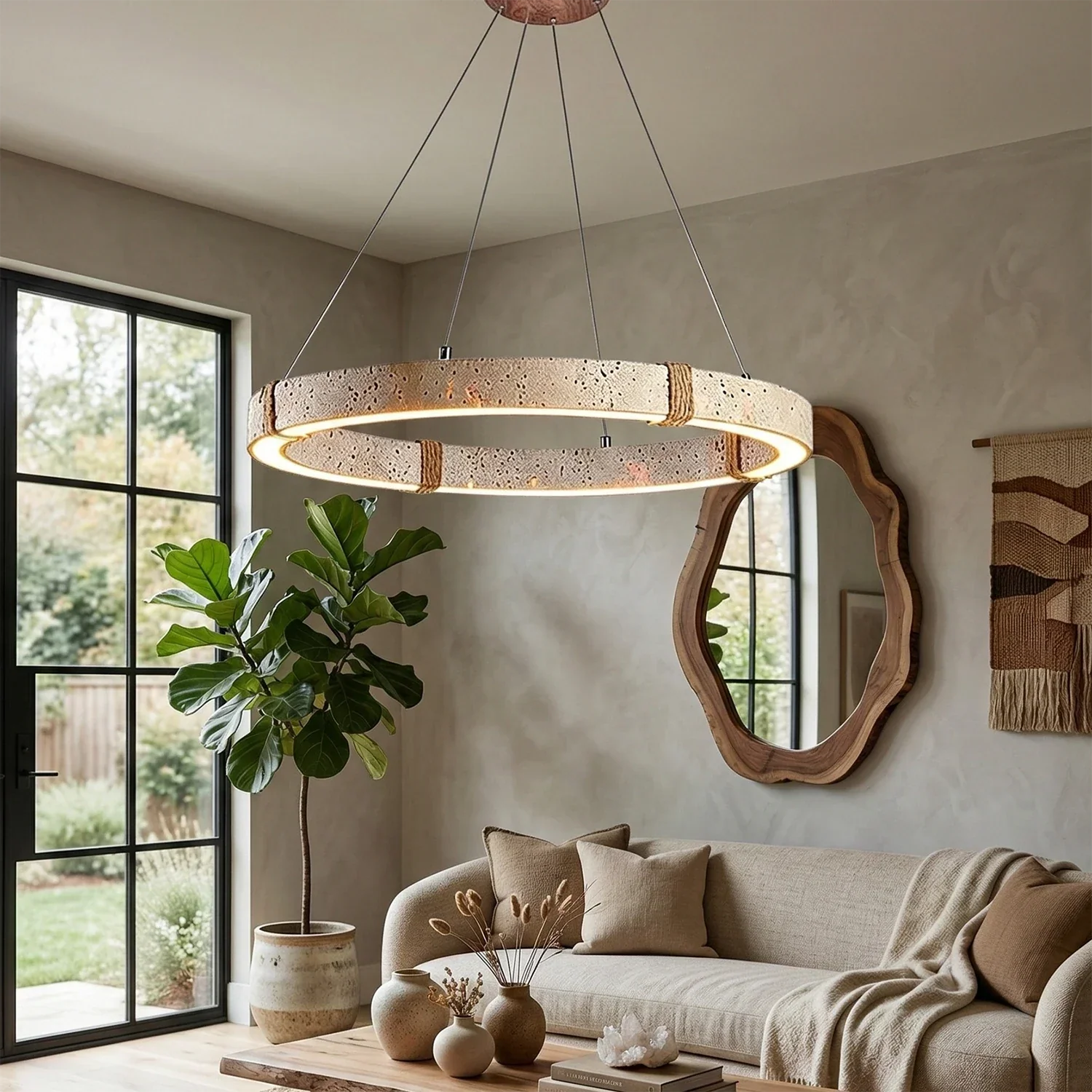 Ringor Minimalist Round Travertine Chandelier | wildoxy