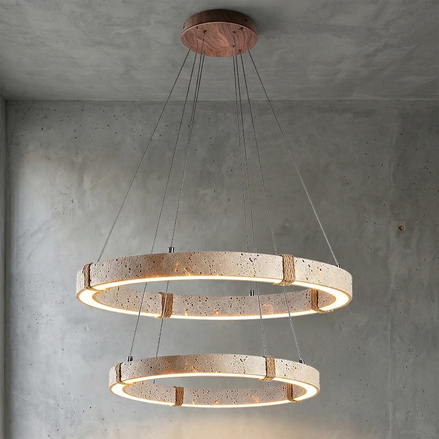 Ringor Minimalist Round Travertine Chandelier | wildoxy
