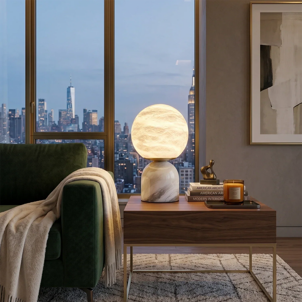 Round Alabaster Table Lamp | wildoxy