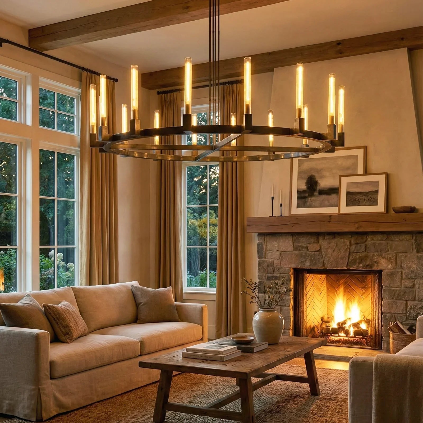 Round Brass Linear Chandelier | wildoxy