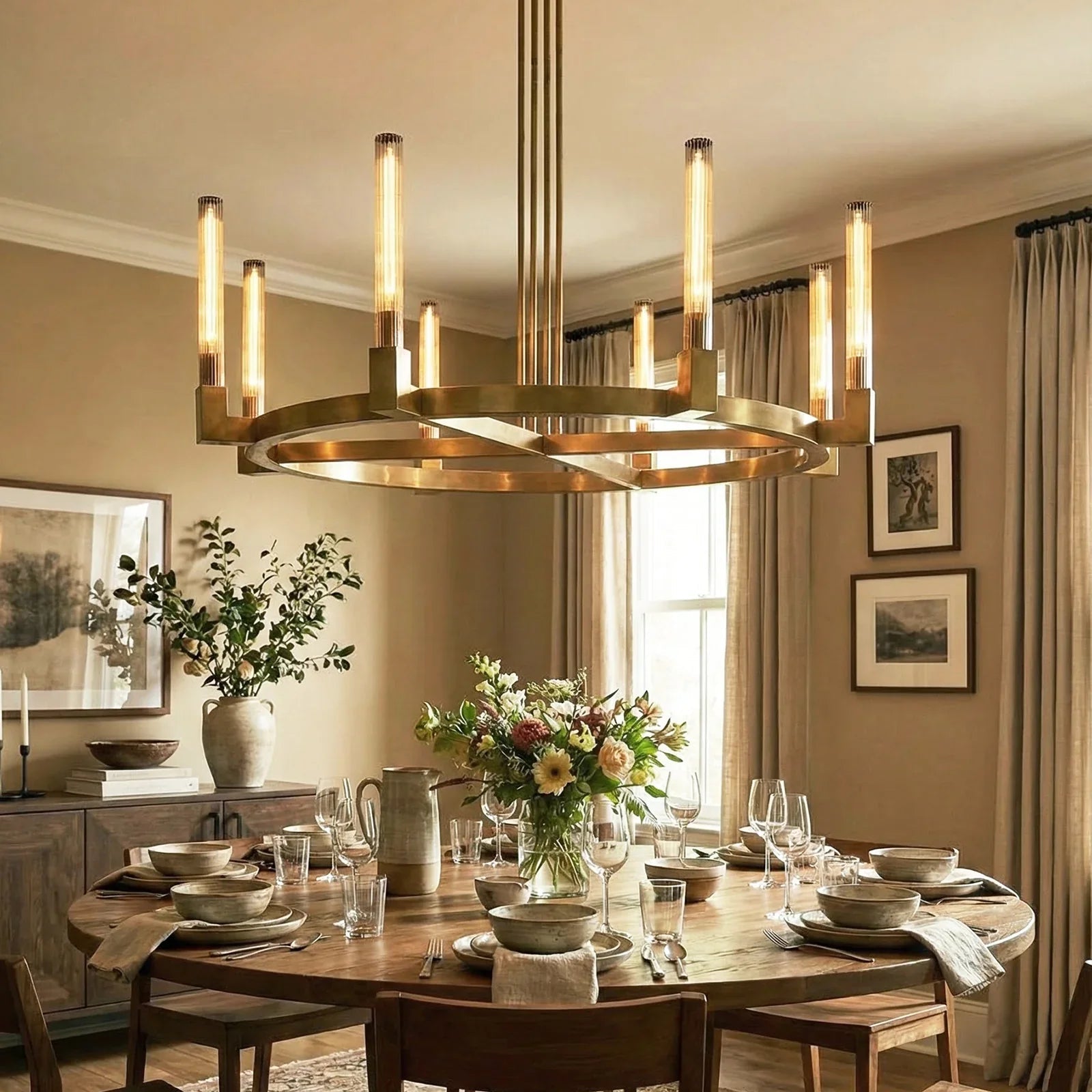 Round Brass Linear Chandelier | wildoxy