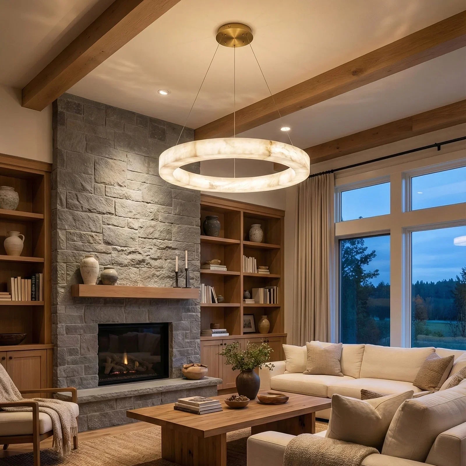 Round Ring Shaped Alabaster Chandelier | wildoxy