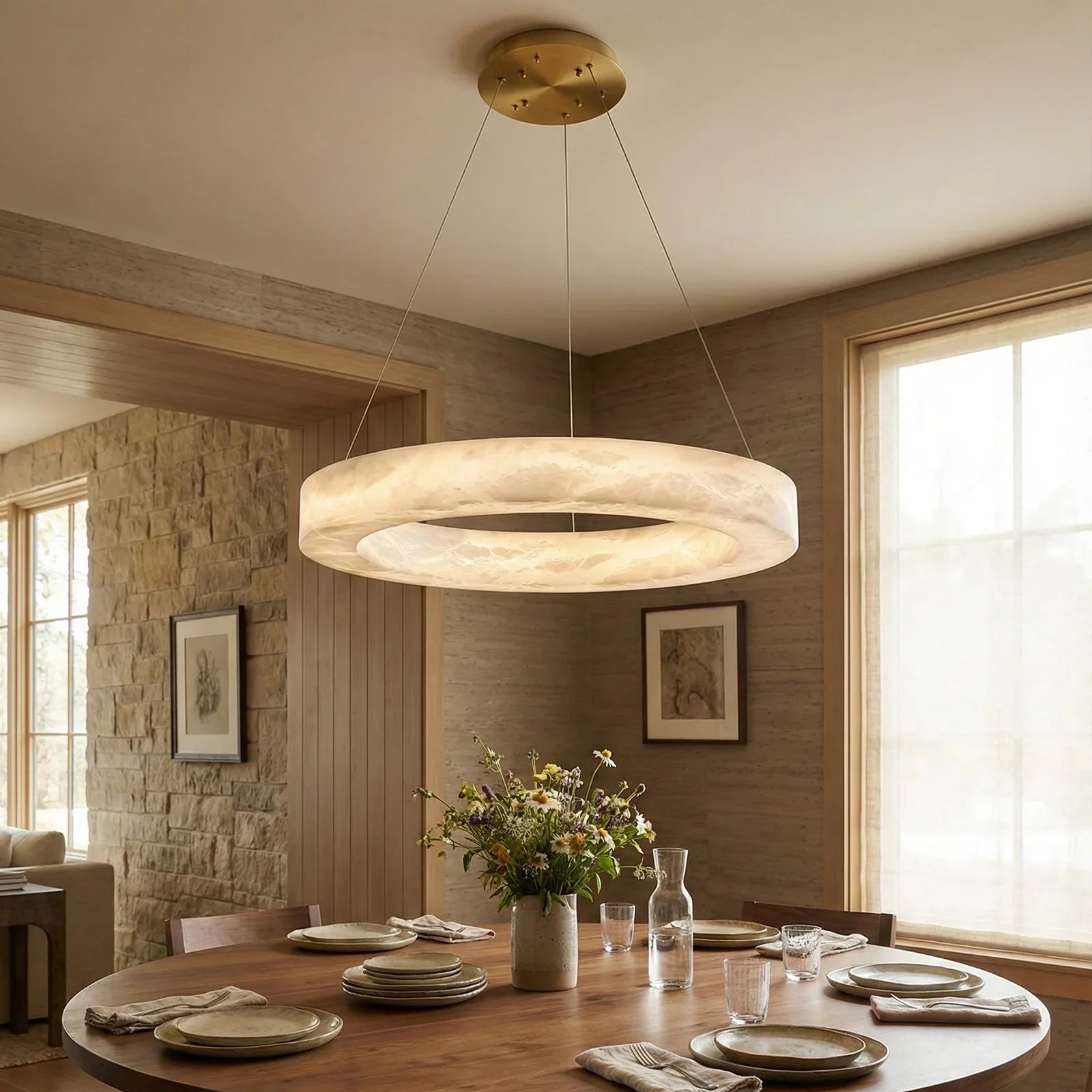 Round Ring Shaped Alabaster Chandelier | wildoxy