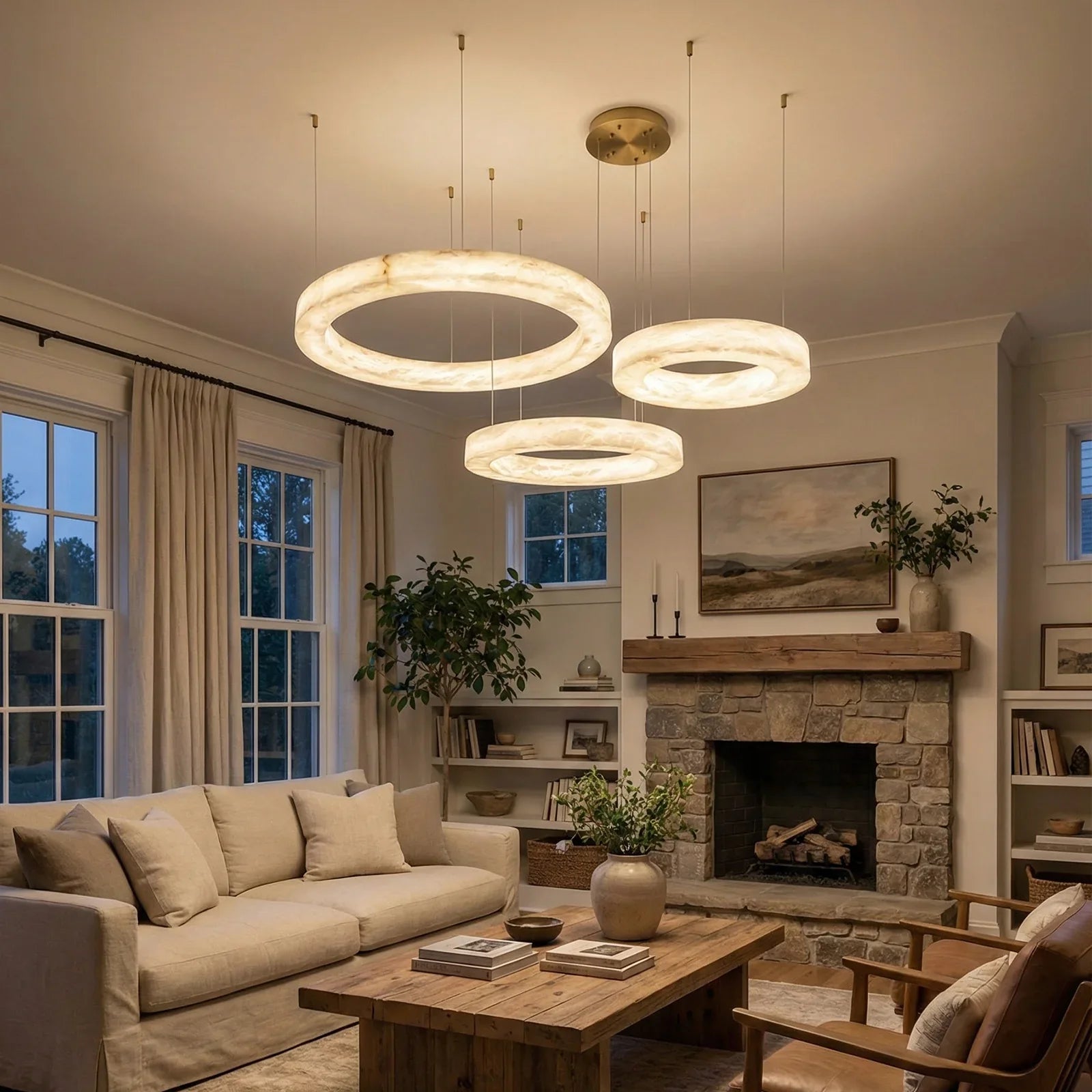 Round Ring Shaped Alabaster Chandelier | wildoxy