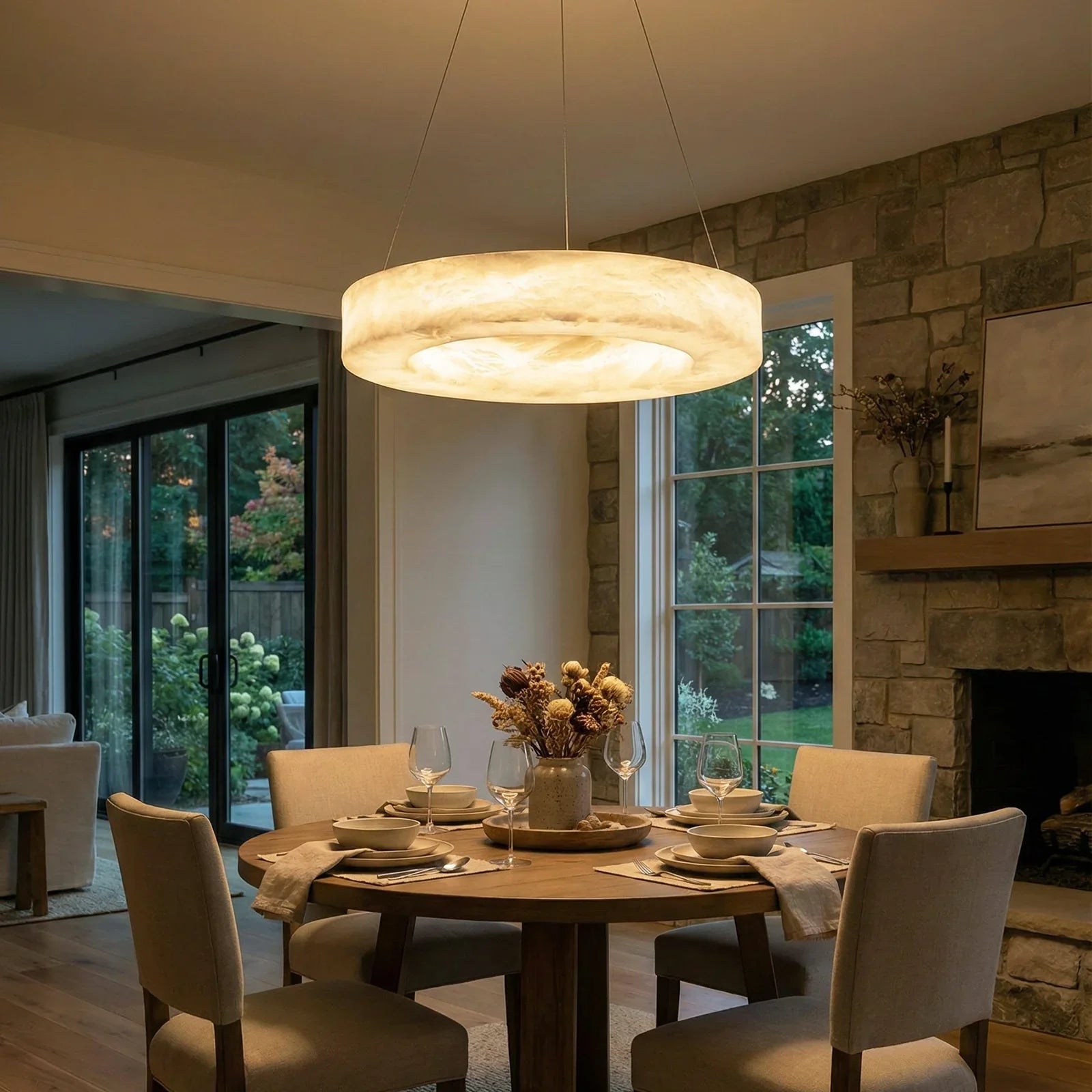 Round Ring Shaped Alabaster Chandelier | wildoxy