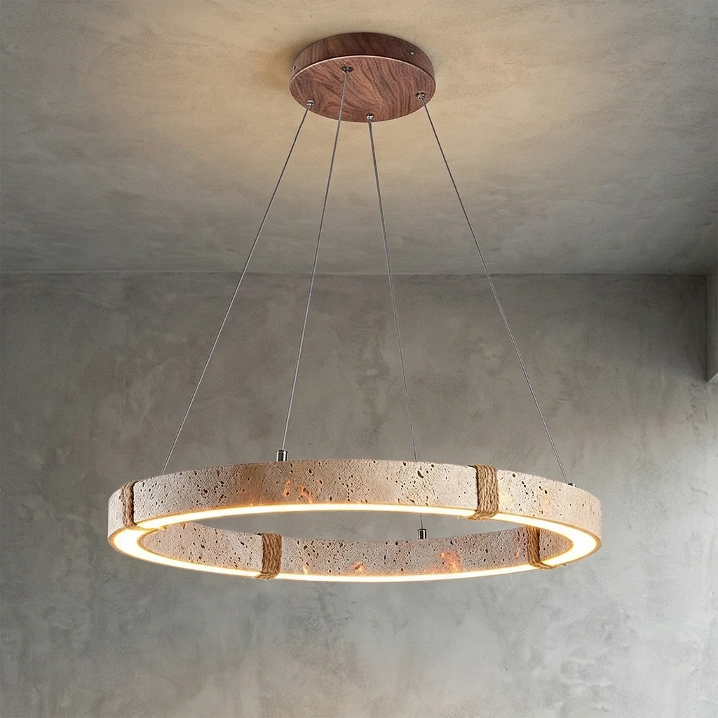 Ringor Minimalist Round Travertine Chandelier | wildoxy