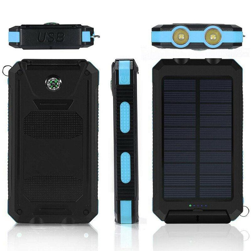 500000mAh solenergibank — vattentät, dubbel USB, LED-ficklampa