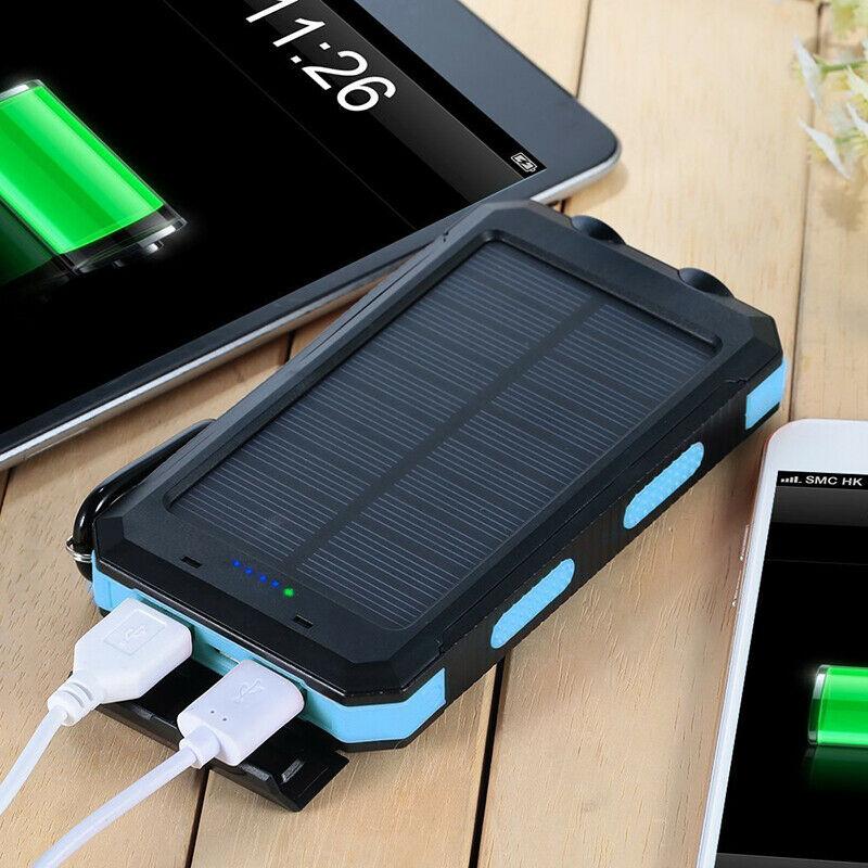 Αδιάβροχο ηλιακό power bank 500000mAh, διπλή USB, φακός LED