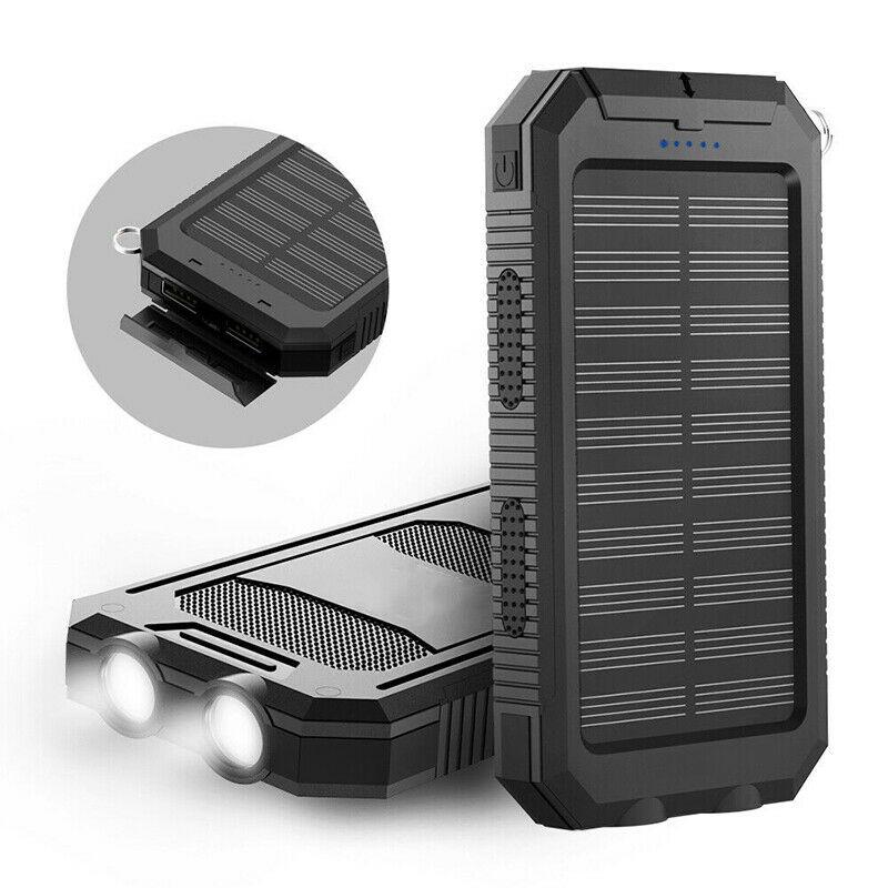 500000mAh solenergibank — vattentät, dubbel USB, LED-ficklampa
