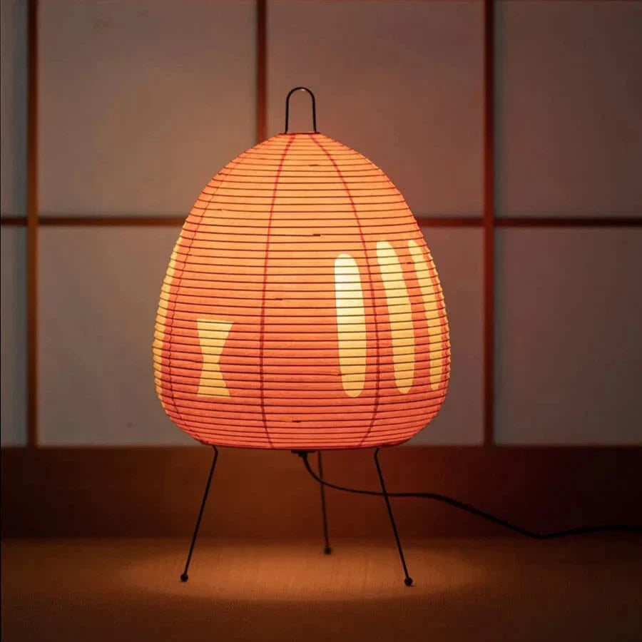 Lámpara de mesa retro japonesa de papel de arroz de 47cm, base de hierro E27