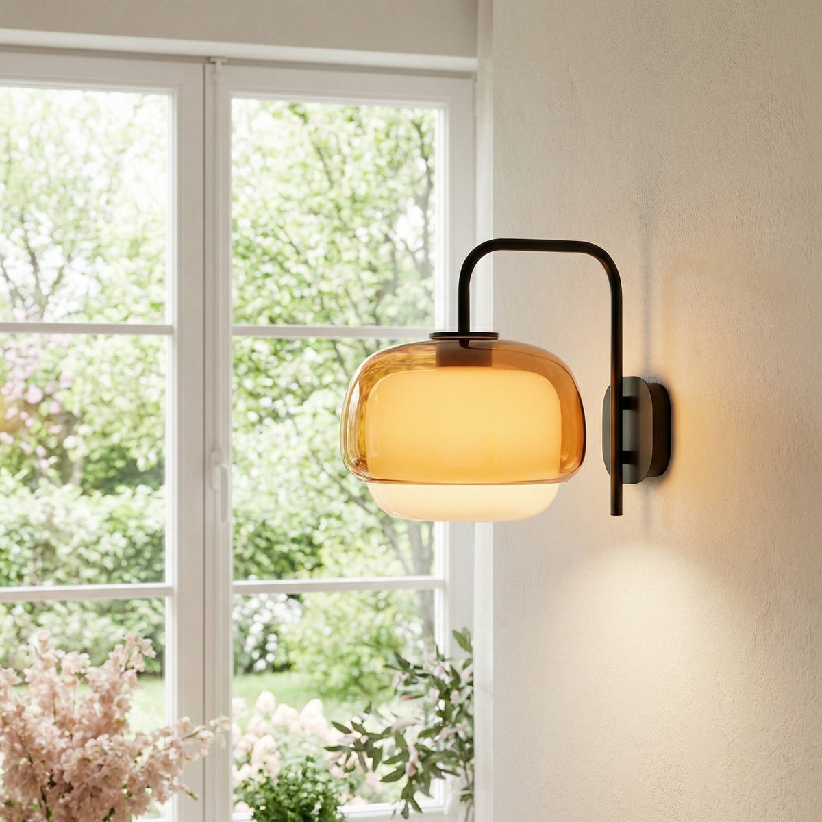 Colored Glass Wall Lamp — Round LED Shade, Green, Pink, Orange
