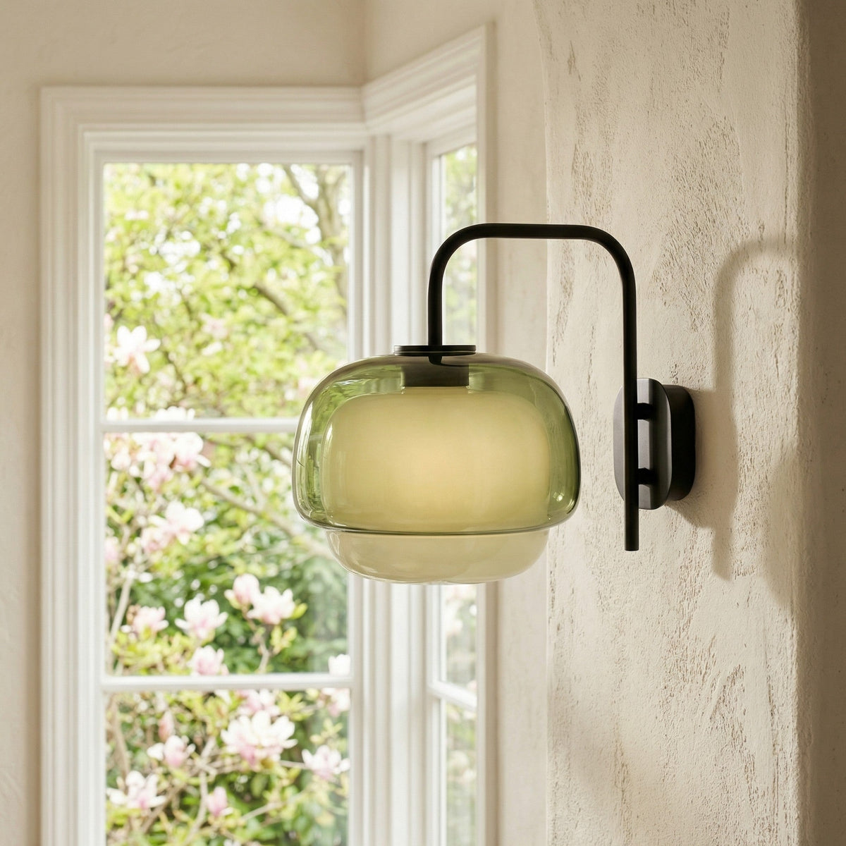 Colored Glass Wall Lamp — Round LED Shade, Green, Pink, Orange