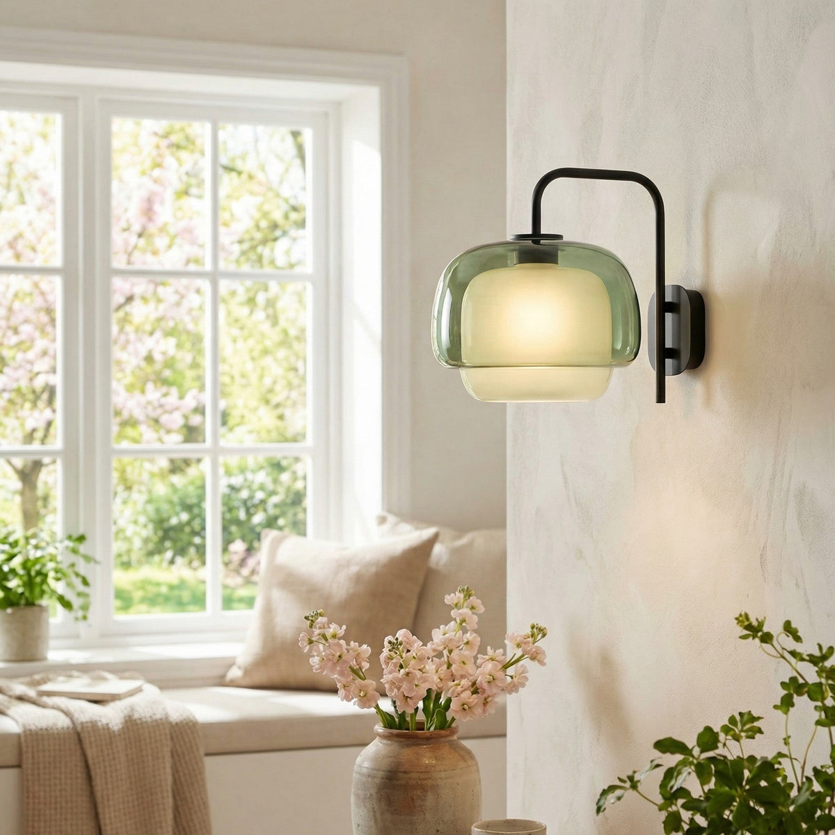 Colored Glass Wall Lamp — Round LED Shade, Green, Pink, Orange