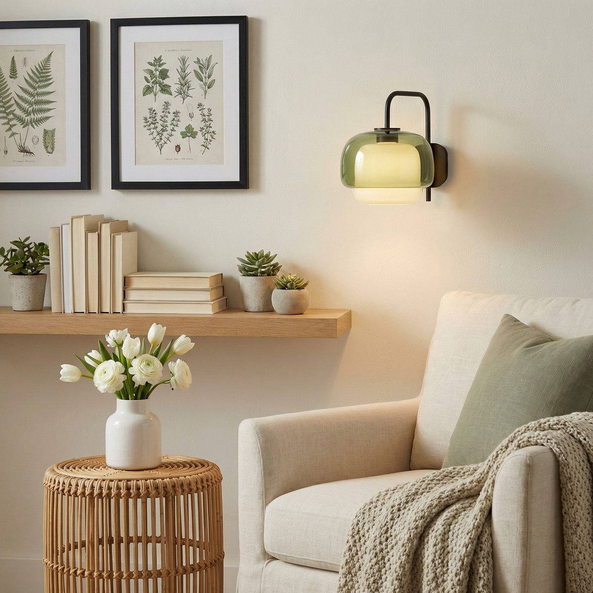 Colored Glass Wall Lamp — Round LED Shade, Green, Pink, Orange