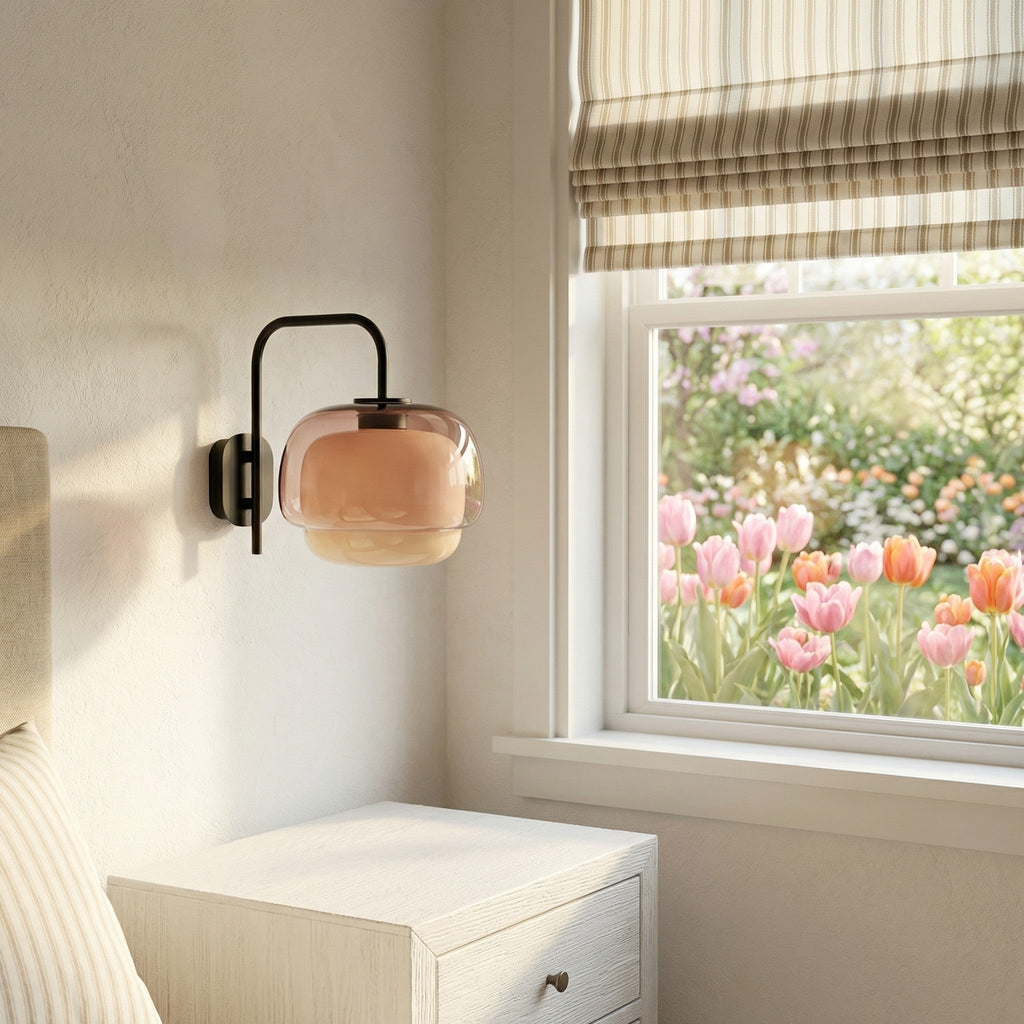 Colored Glass Wall Lamp — Round LED Shade, Green, Pink, Orange