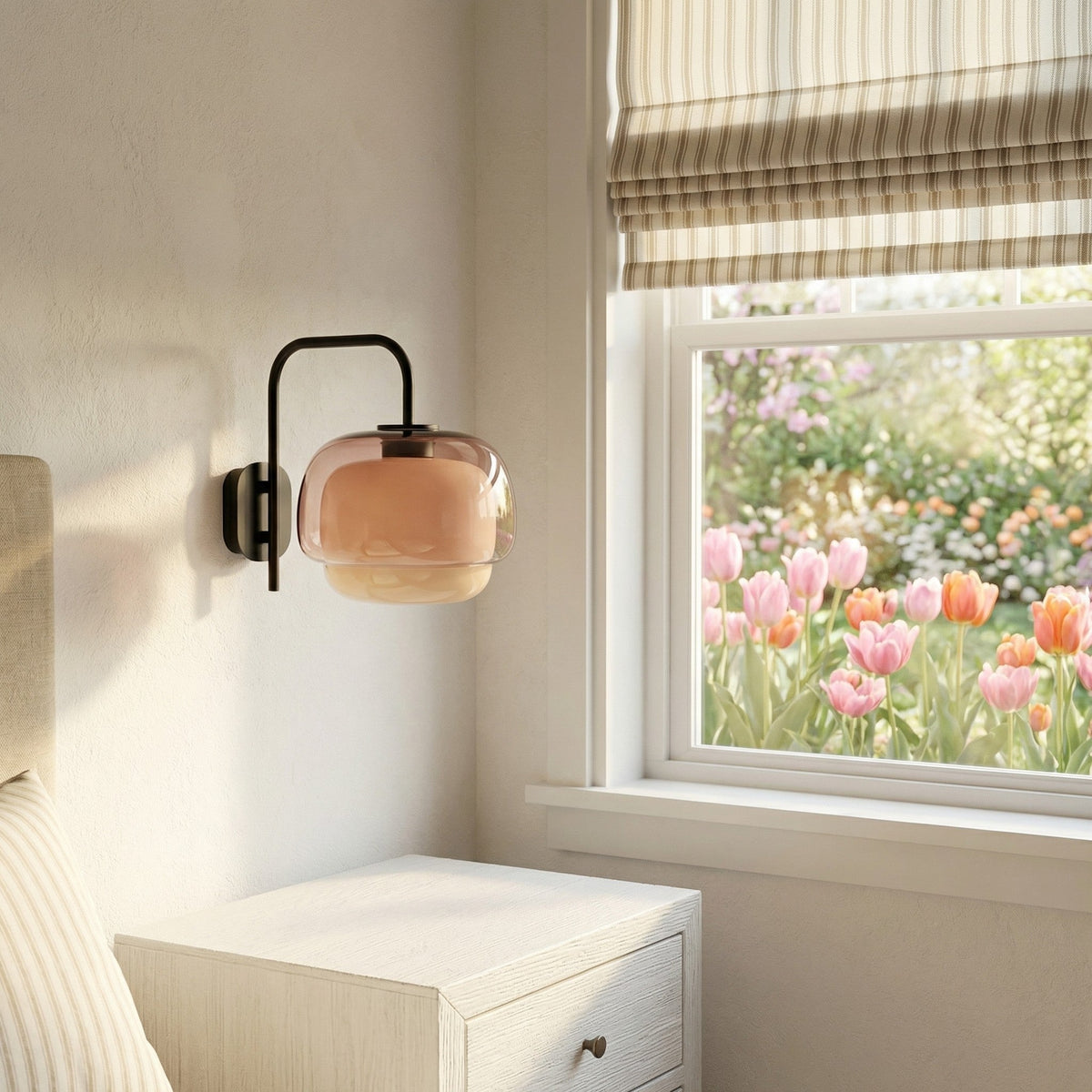 Colored Glass Wall Lamp — Round LED Shade, Green, Pink, Orange