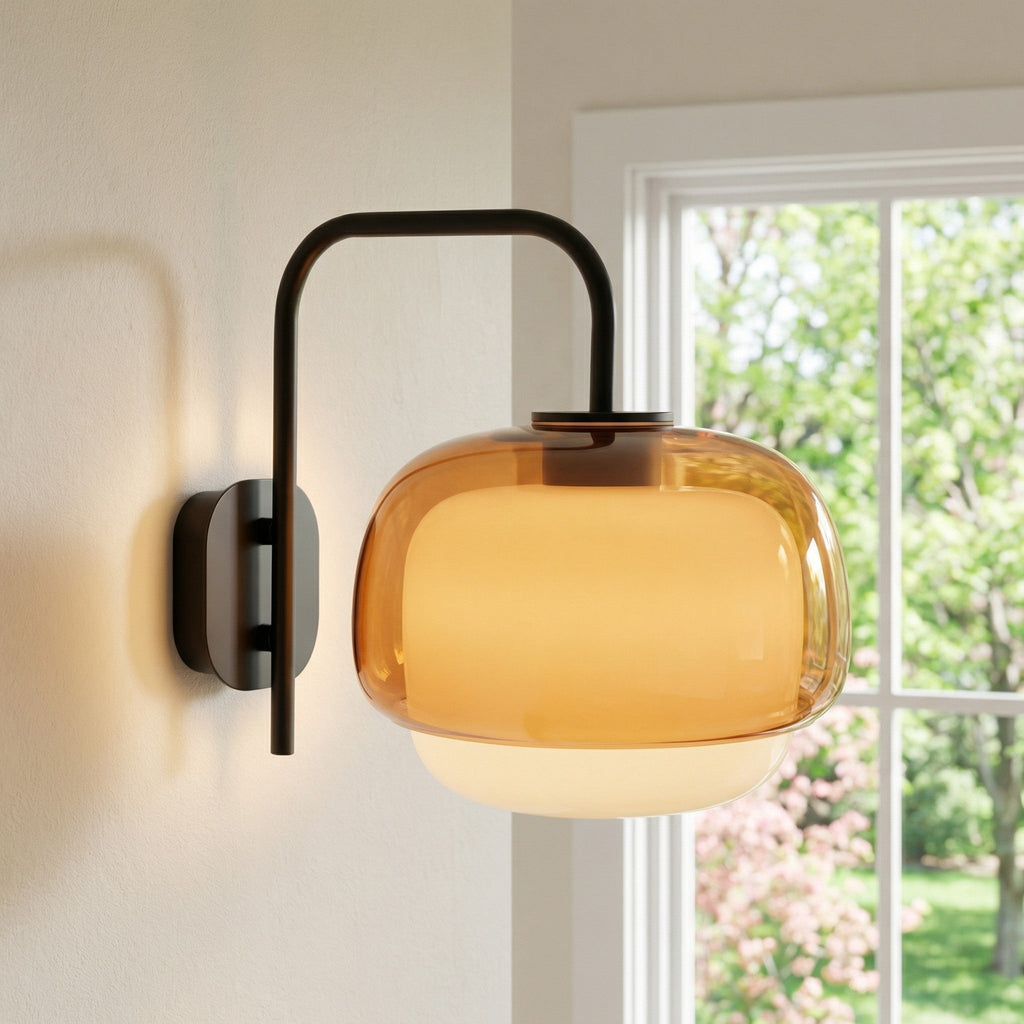 Colored Glass Wall Lamp — Round LED Shade, Green, Pink, Orange