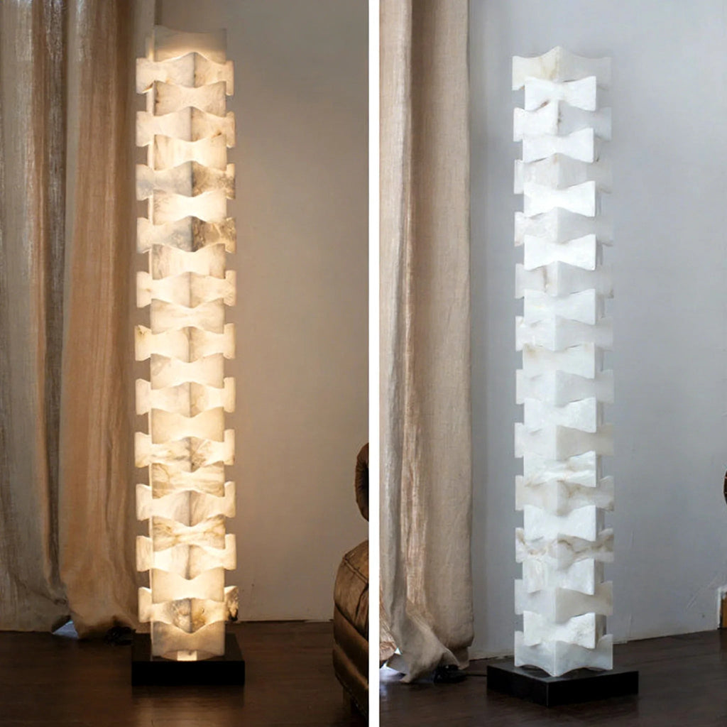 Sculptural Stacked Alabaster Totem Floor Lamp | wildoxy