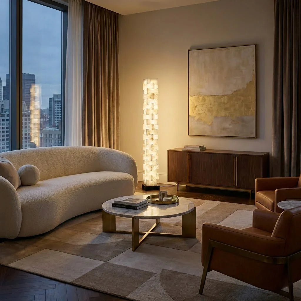 Sculptural Stacked Alabaster Totem Floor Lamp | wildoxy