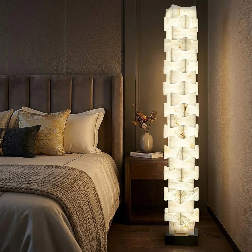 Sculptural Stacked Alabaster Totem Floor Lamp | wildoxy