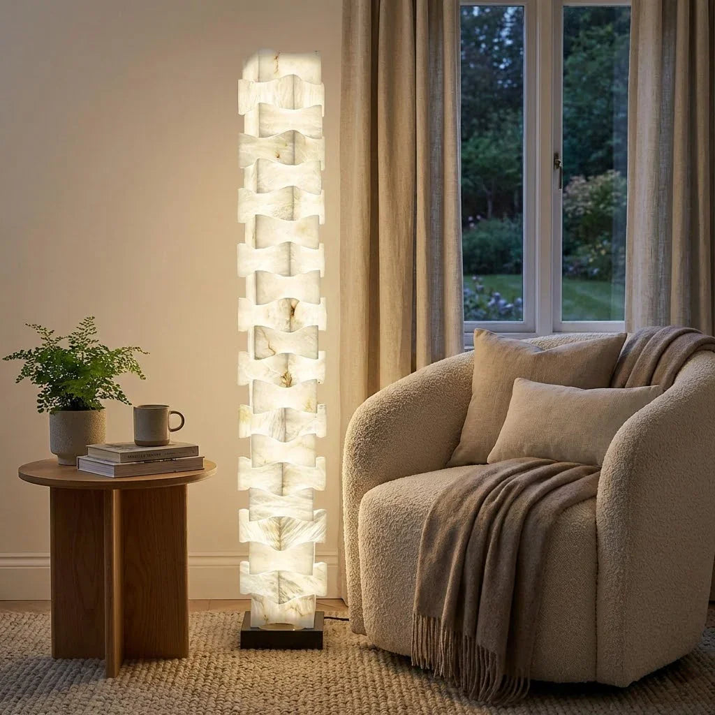 Sculptural Stacked Alabaster Totem Floor Lamp | wildoxy