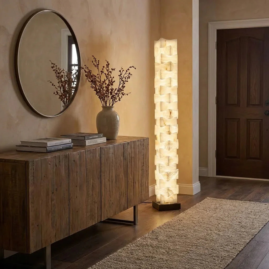 Sculptural Stacked Alabaster Totem Floor Lamp | wildoxy
