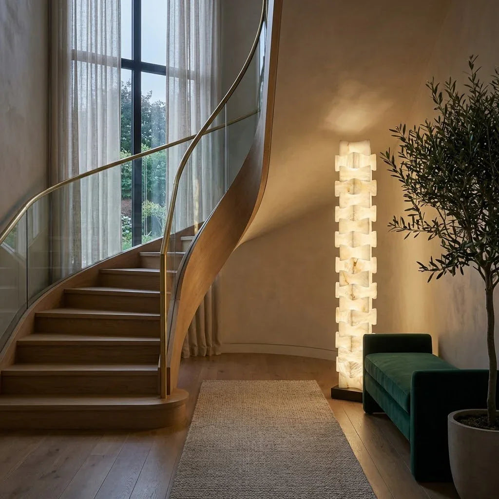 Sculptural Stacked Alabaster Totem Floor Lamp | wildoxy