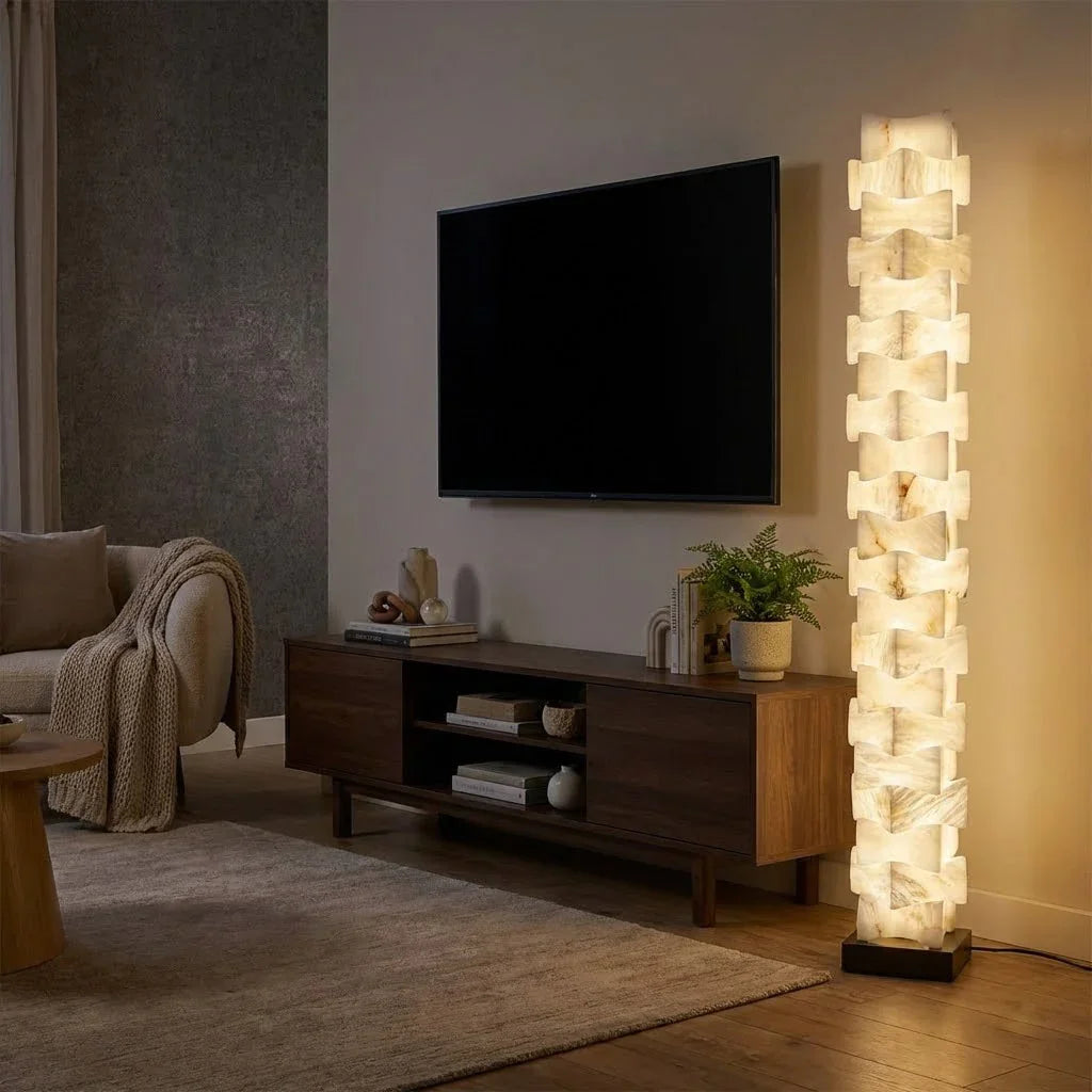 Sculptural Stacked Alabaster Totem Floor Lamp | wildoxy