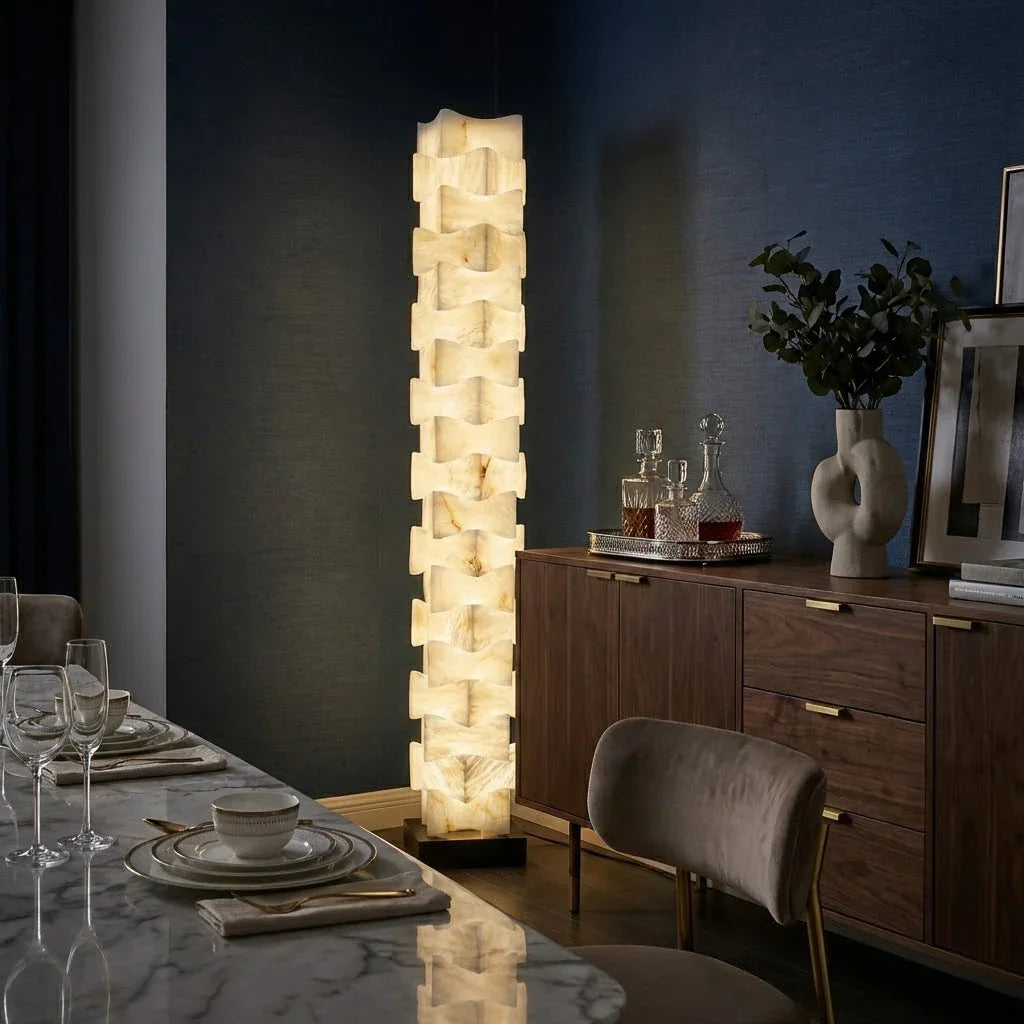 Sculptural Stacked Alabaster Totem Floor Lamp | wildoxy