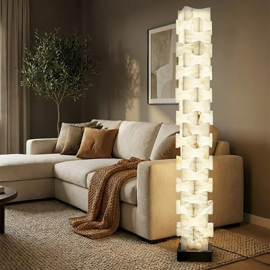 Sculptural Stacked Alabaster Totem Floor Lamp | wildoxy