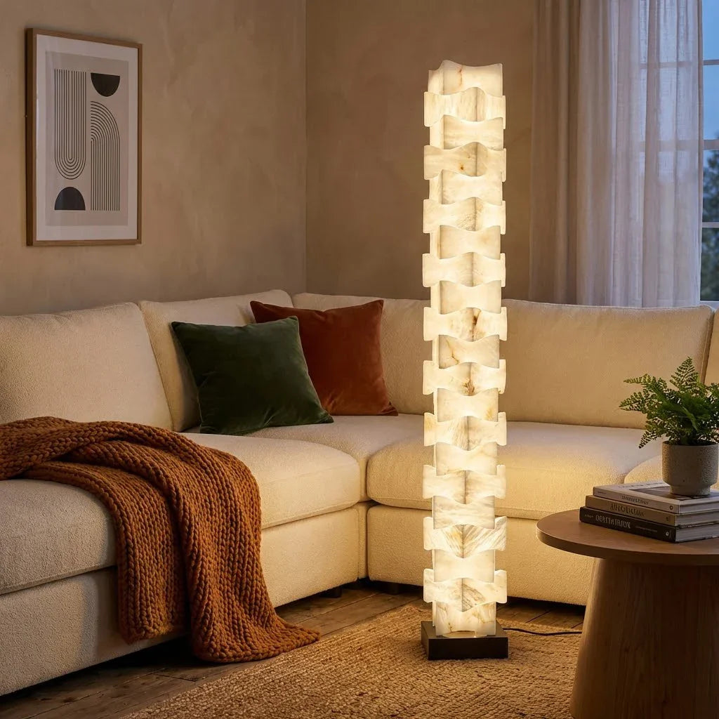 Sculptural Stacked Alabaster Totem Floor Lamp | wildoxy