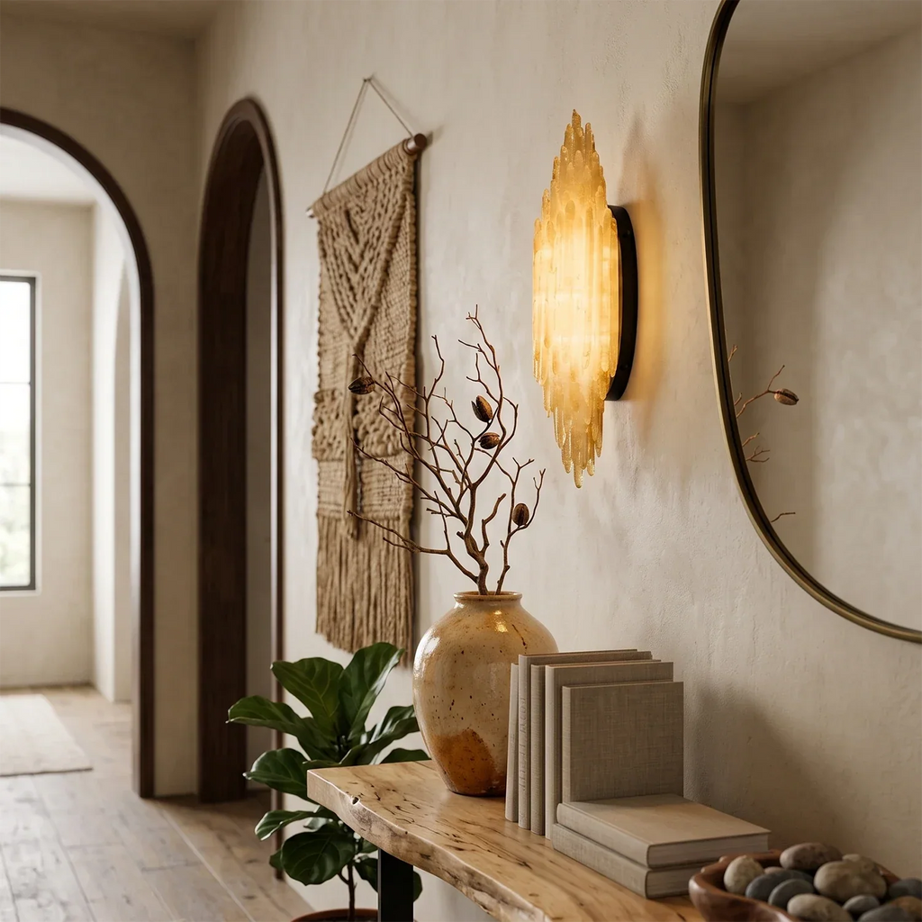 Sculptural Textured Selenite Wall Lamp | wildoxy