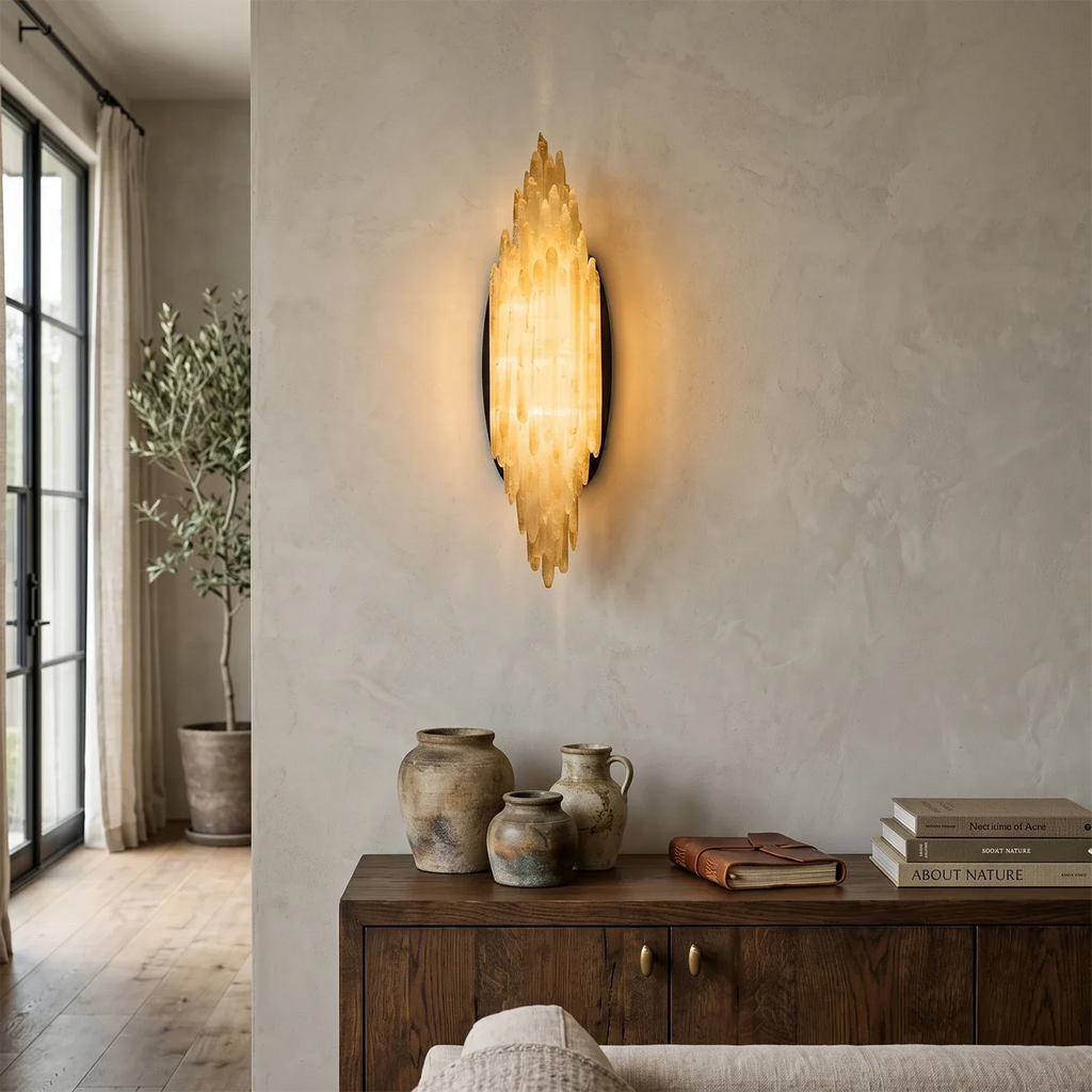 Sculptural Textured Selenite Wall Lamp | wildoxy