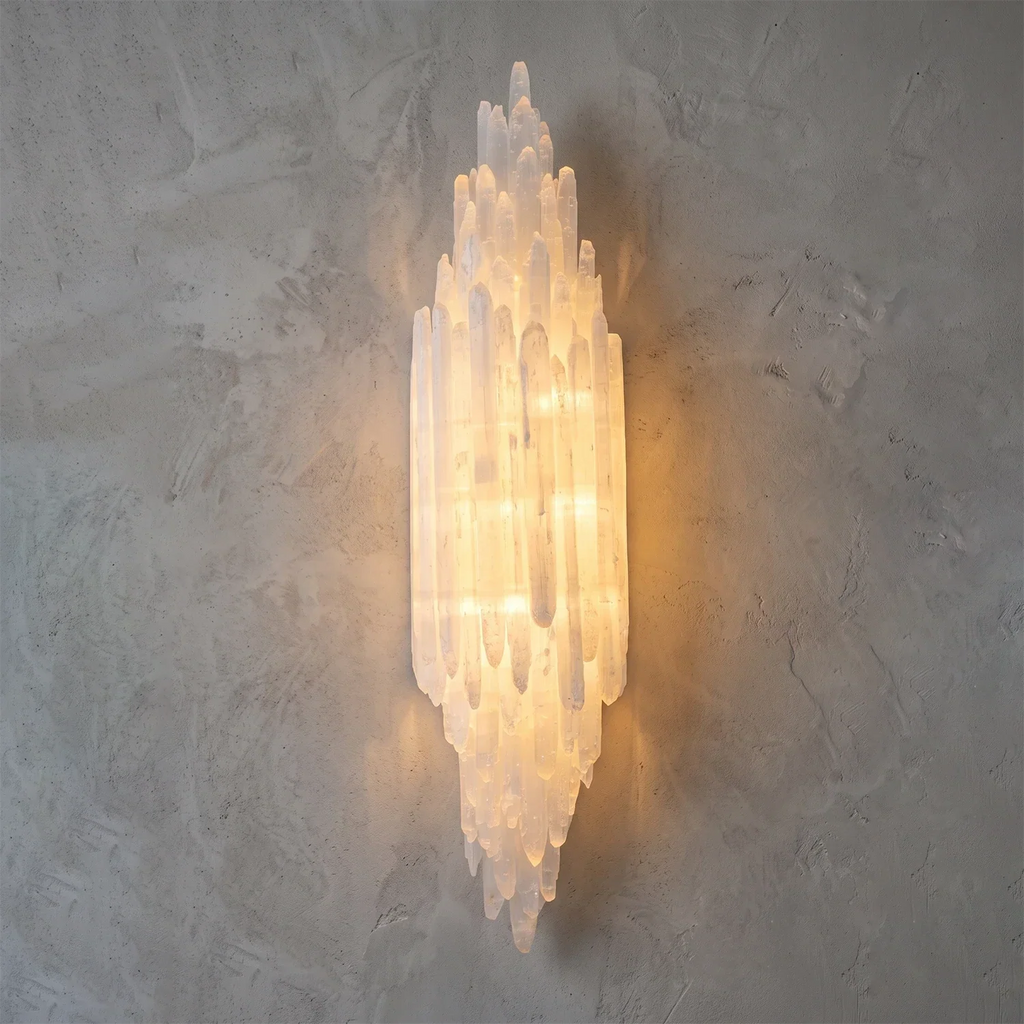 Sculptural Textured Selenite Wall Lamp | wildoxy