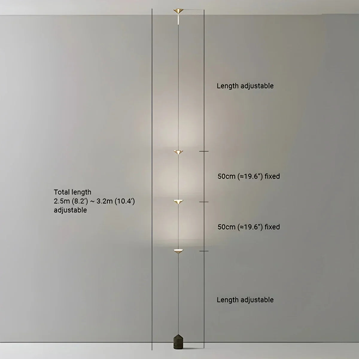 Ledlamp van vloer tot plafond — 4 lichtpunten, 2.5–3.2 m
