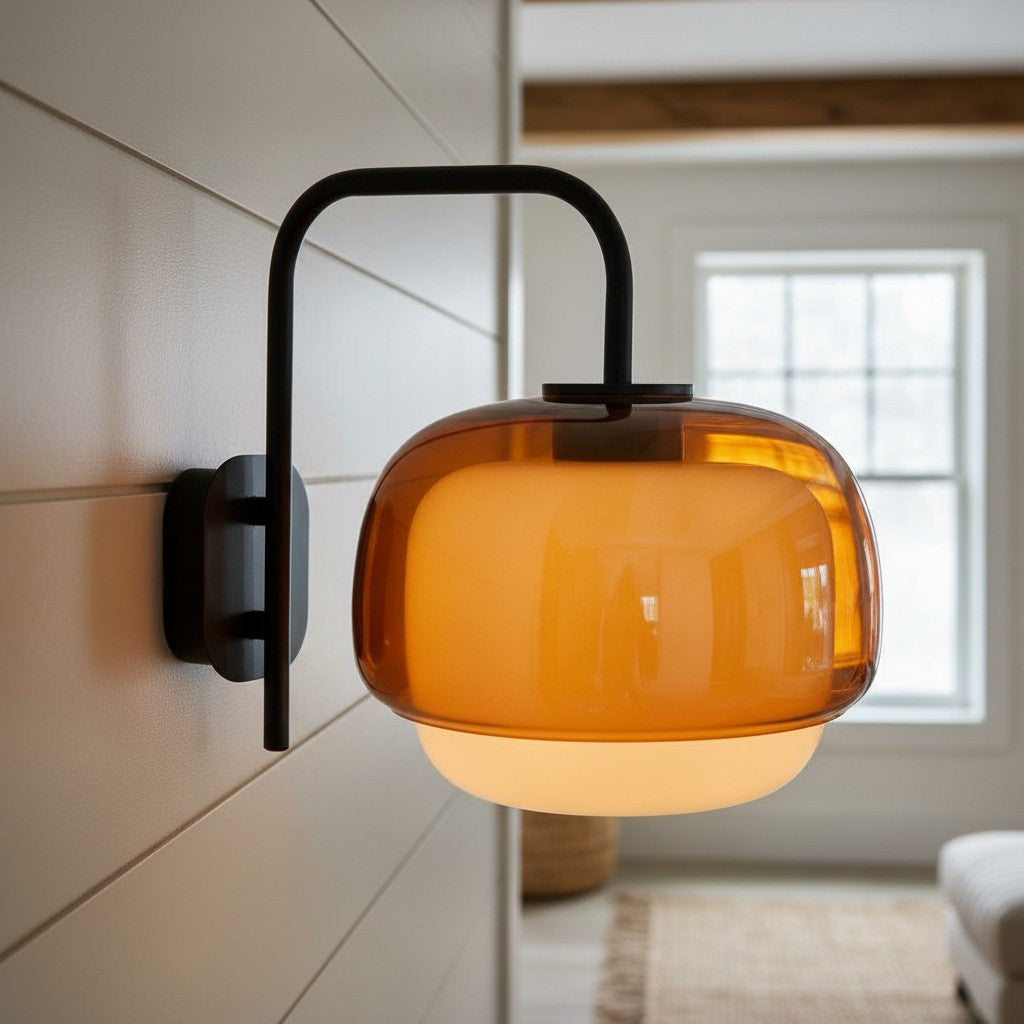 Colored Glass Wall Lamp — Round LED Shade, Green, Pink, Orange
