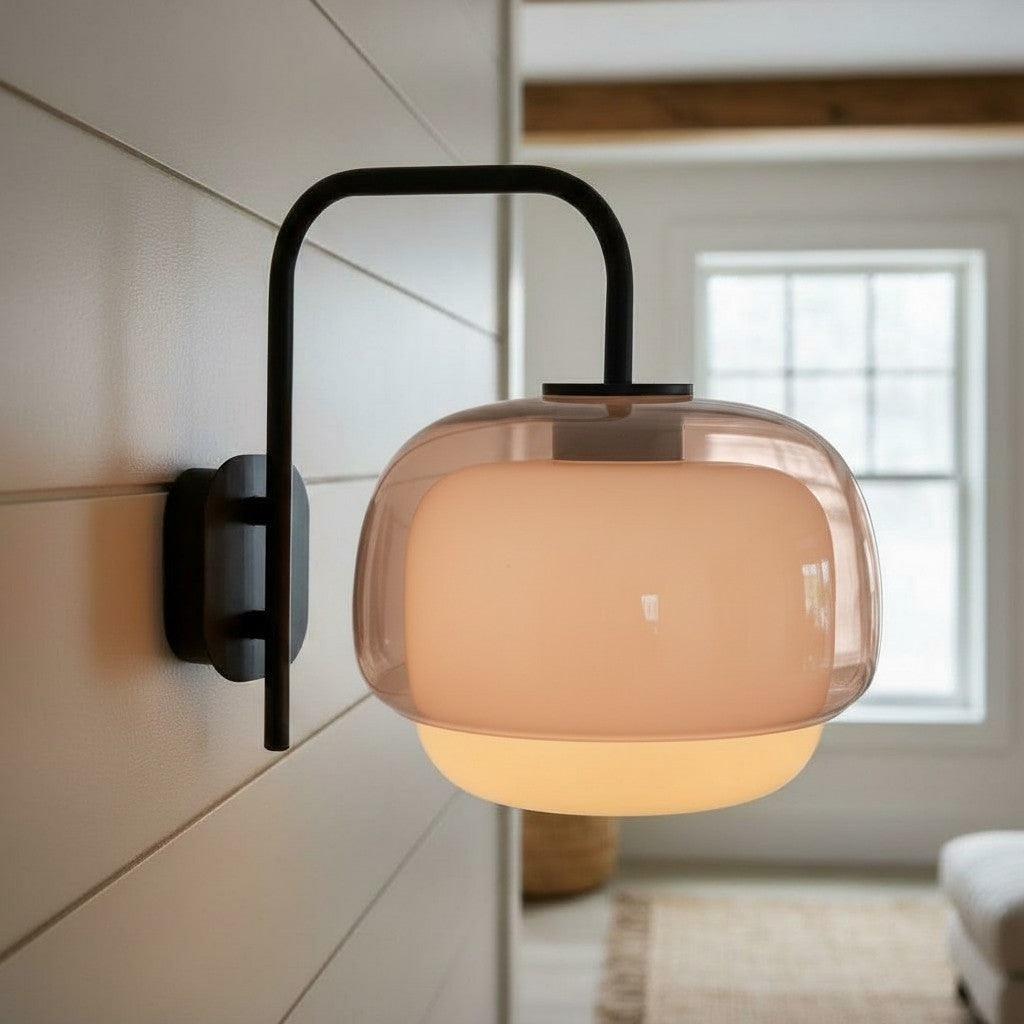 Colored Glass Wall Lamp — Round LED Shade, Green, Pink, Orange