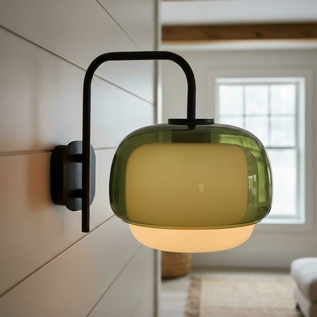 Colored Glass Wall Lamp — Round LED Shade, Green, Pink, Orange