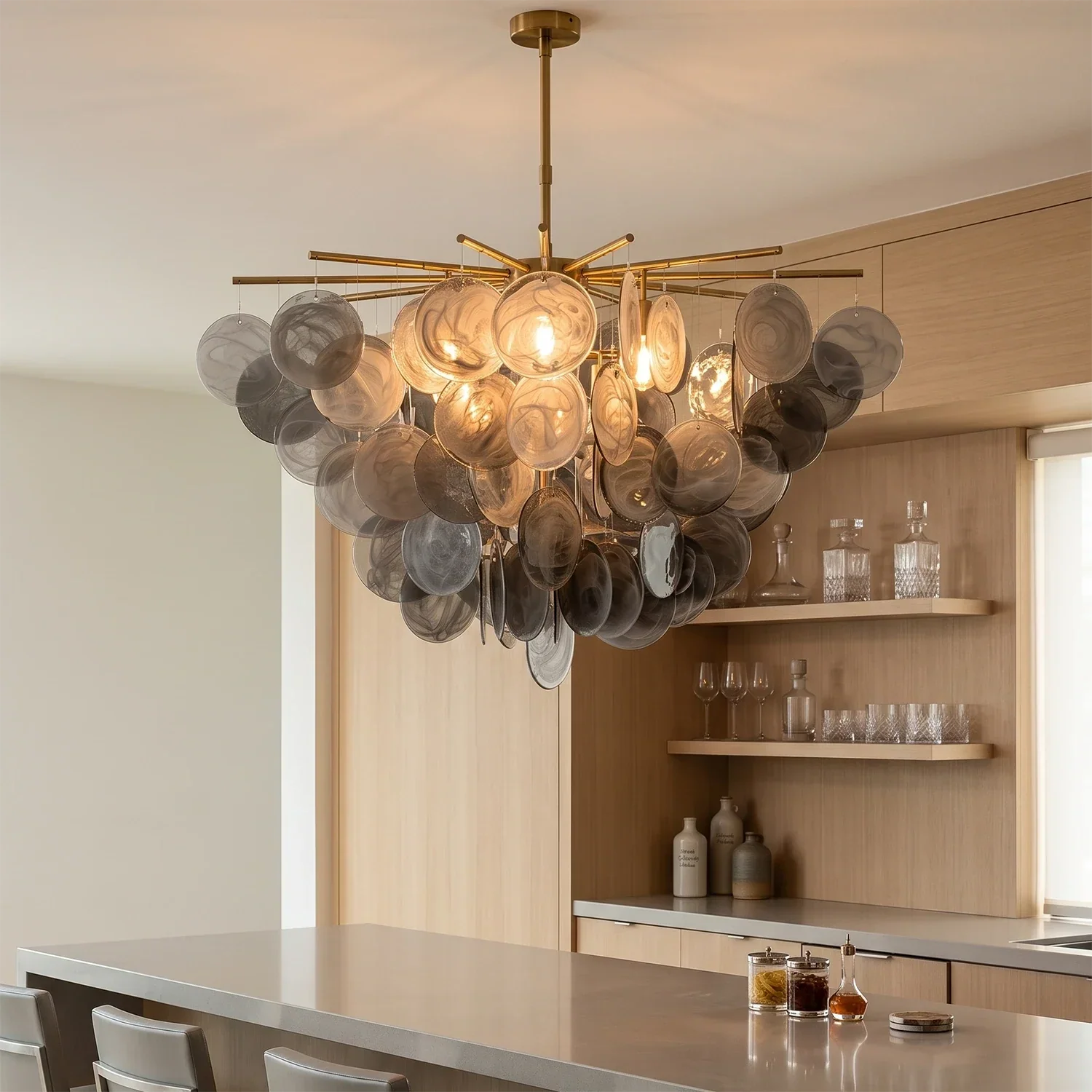 Smoke Glass Disc Tiered Sputnik Chandelier | wildoxy