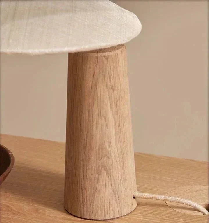 Aeron Wood Base and Cloth Shade LED Table Lamp, Includes E27 Bulb