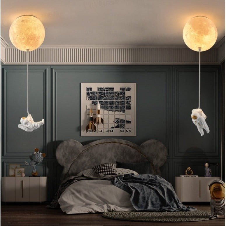 LunaBound Moon Pendant Light — Astronaut Design Night Lamp