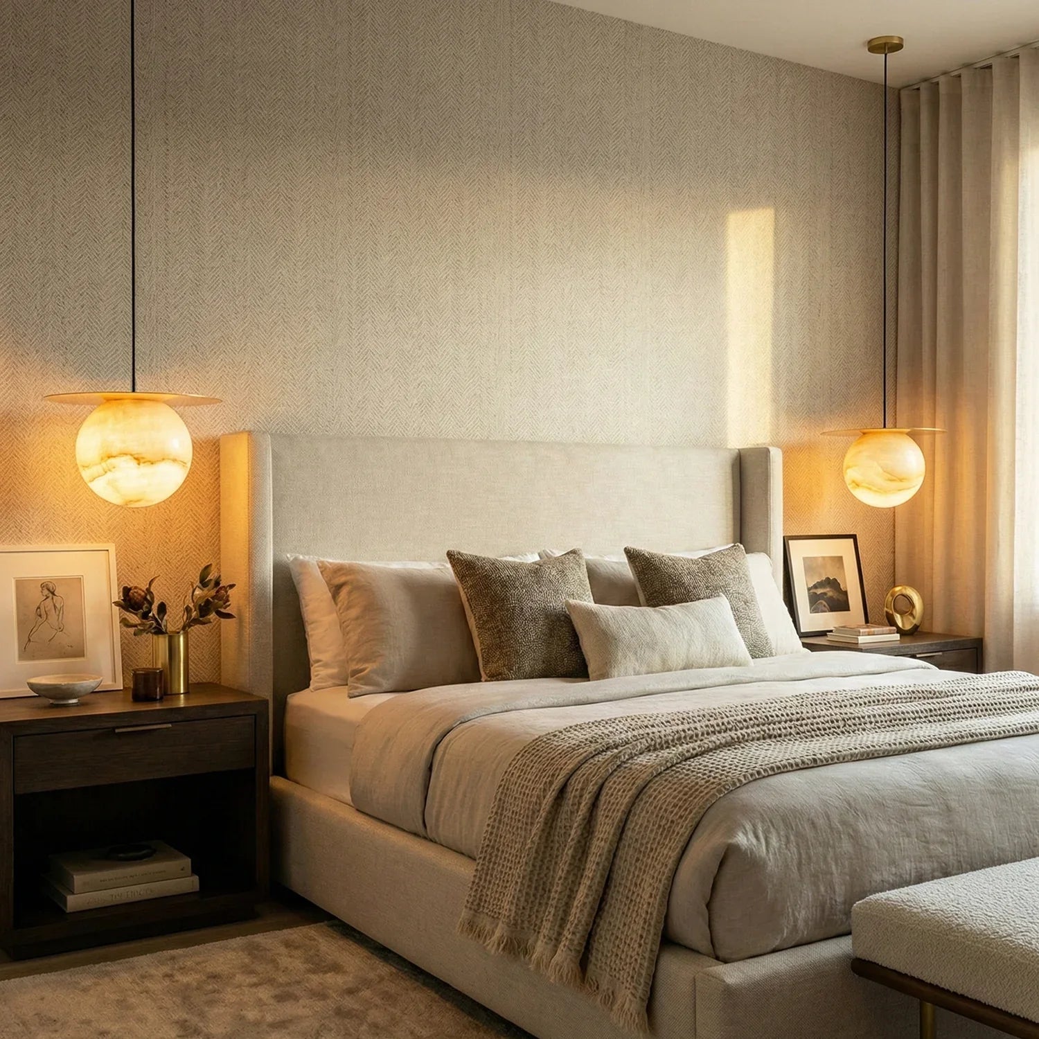 Spherical Alabaster Borra Disc Pendant Light | wildoxy