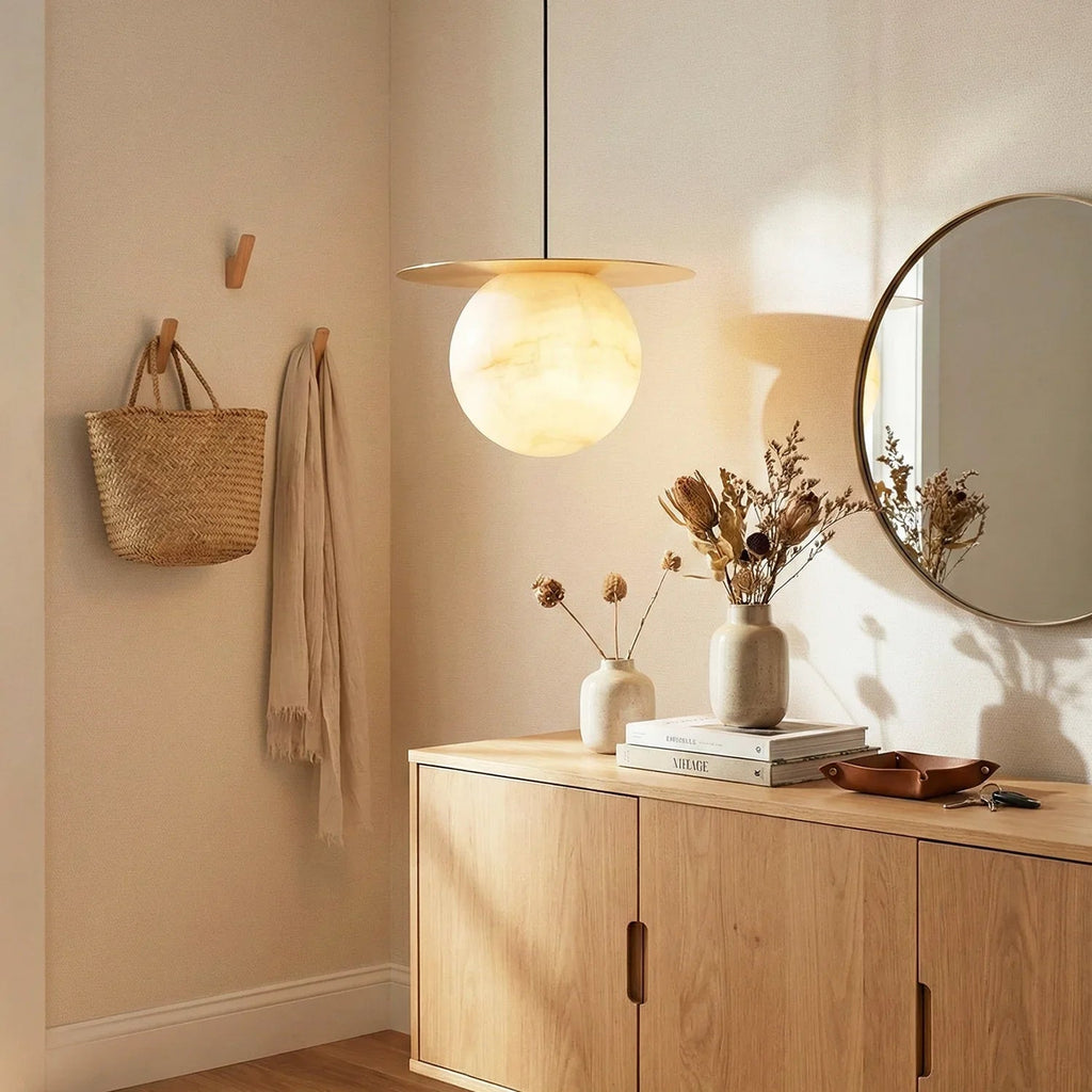 Spherical Alabaster Borra Disc Pendant Light | wildoxy