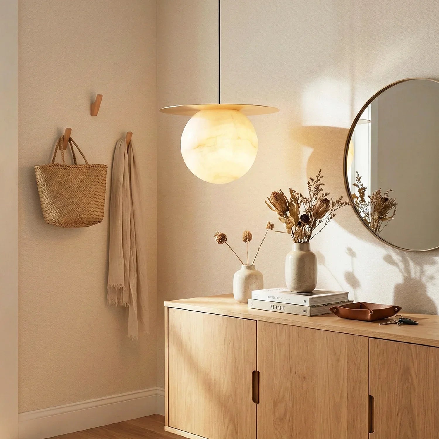 Spherical Alabaster Borra Disc Pendant Light | wildoxy