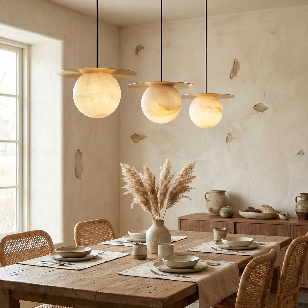 Spherical Alabaster Borra Disc Pendant Light | wildoxy